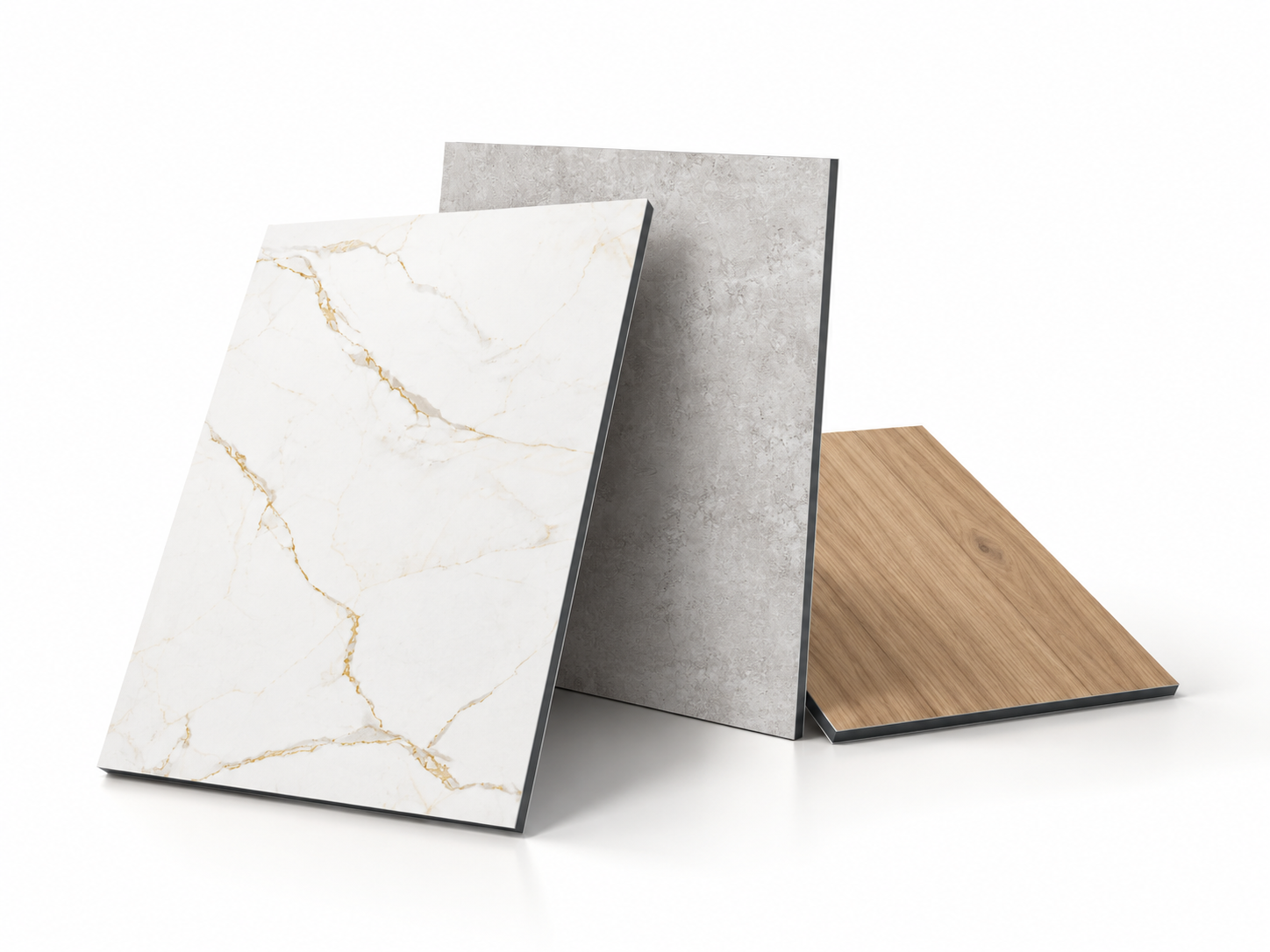 Musterplatten in Marmor, Beton und Holz